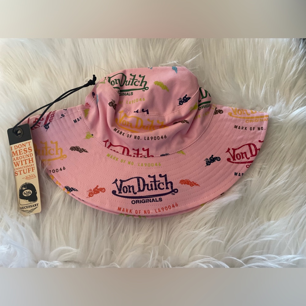 Von Dutch Pink Bucket Hat with Multicolor Print - Picture 7 of 7